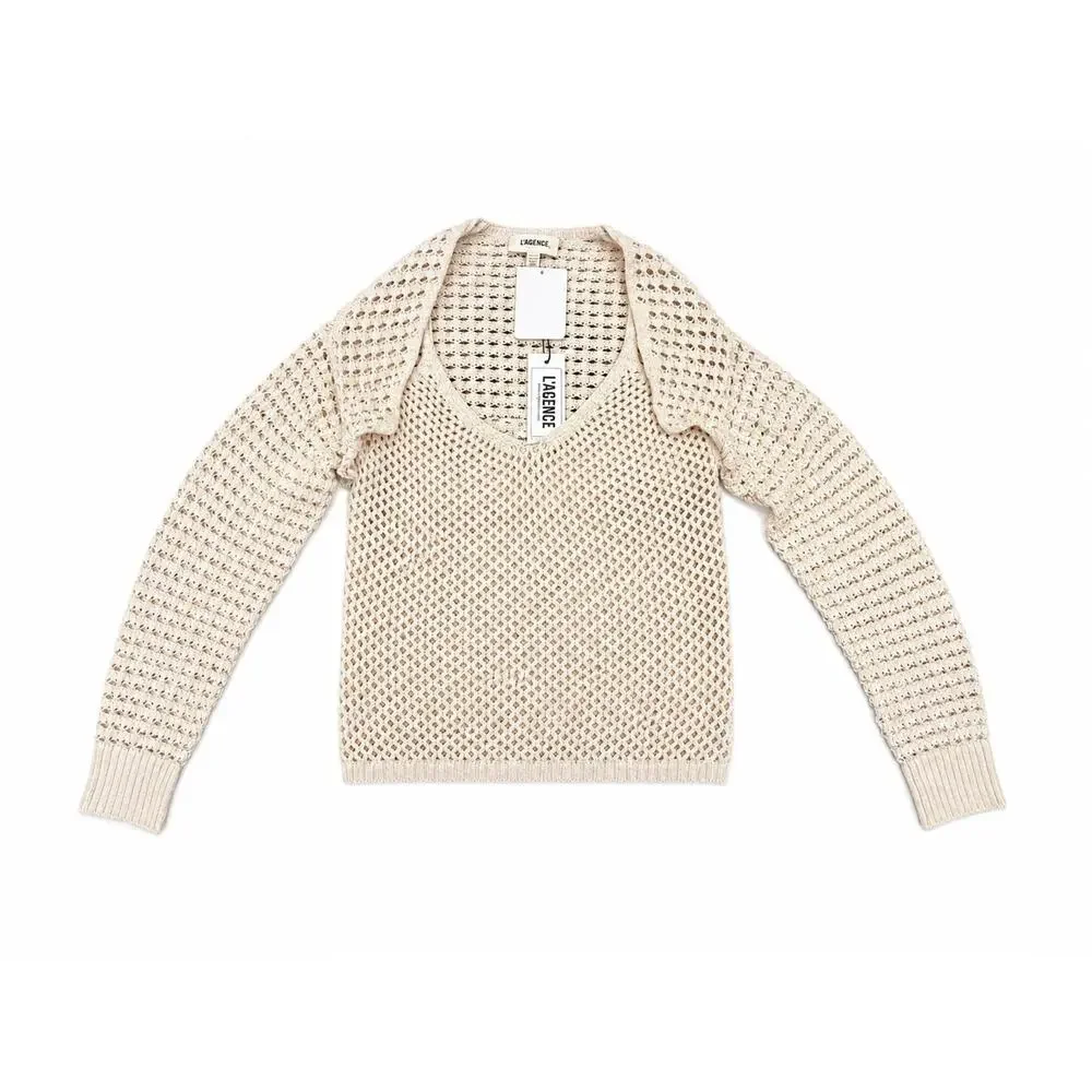 L'Agence NWT Sammy Ecru Crochet Knit Tank & Shrug Cardigan Set XXS $330